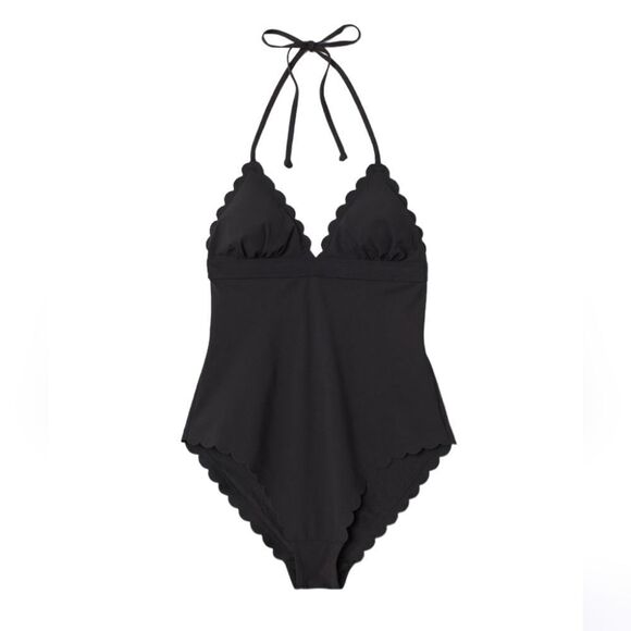 H&M One Piece Black Scallop Swimsuit Size 2 - Picture 1 of 6